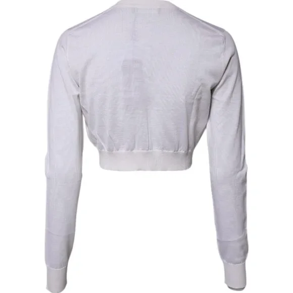 Dolce & Gabbana Cream Cashmere Knit Cropped Cardigan Sweater